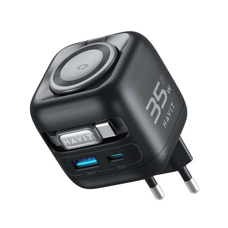 Keliautojas GaN įkroviklis Havit UC250 A-EU 35W 20V 1xUSB-C 0.7m juodas