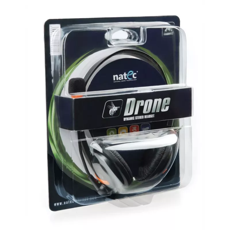 NATEC Drone ausinės su laidu, ant ausų, mikrofonu, juodos, oranžinės