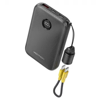 Power bank Vention FKAB0-C 10000 mAh, 2× USB-C + 1× USB-A, 22,5 W, juoda