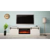 Spintelė televizoriui su elektriniu židiniu Cama Meble GRANERO modelis RTV GRANERO + KOM B/B, 200x56,7x35 cm, balta/blizganti balta, 2 durys, 2 lentynos, MDF/mdrožlė