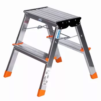 Sulenkiamos kopėčios Krause Treppy Silver 130020 – aliuminis, 2 laipteliai, 150 kg talpa, sulankstytos 55×20 cm, svoris 2 kg