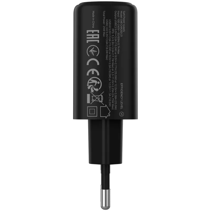 CANYON OnCharge 250 25W 1xPD 1xQC EU juodas