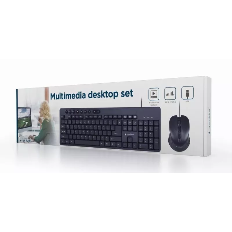 Pilno dydžio laidas klaviatūra Gembird KBS-UM-04 USB QWERTY JAV anglų su pele, juoda, 1.5 m laidas
