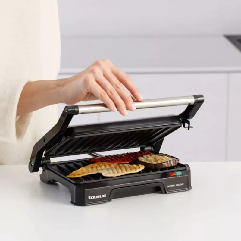 Kontaktinis grilis Taurus MYGRILL LEGEND 1000W, nerūdijantis plienas/juoda, kepimo paviršius 230×145 mm