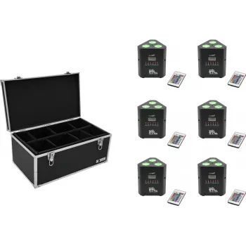 LED baterijinis prožektorius EUROLITE AKKU TL-3 TCL QuickDMX 6x su transportavimo dėžute TDV-1