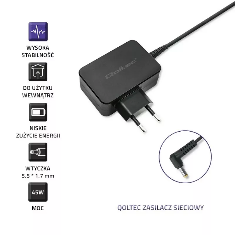 Maitinimo adapteris QOLTEC 45W 19V 2.37A su 5,5x1,7 mm jungtimi