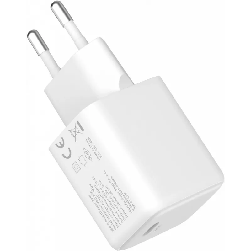 Sieninis USB C 35W 3A PD 3.0 QC 3.0 įkroviklis, baltas