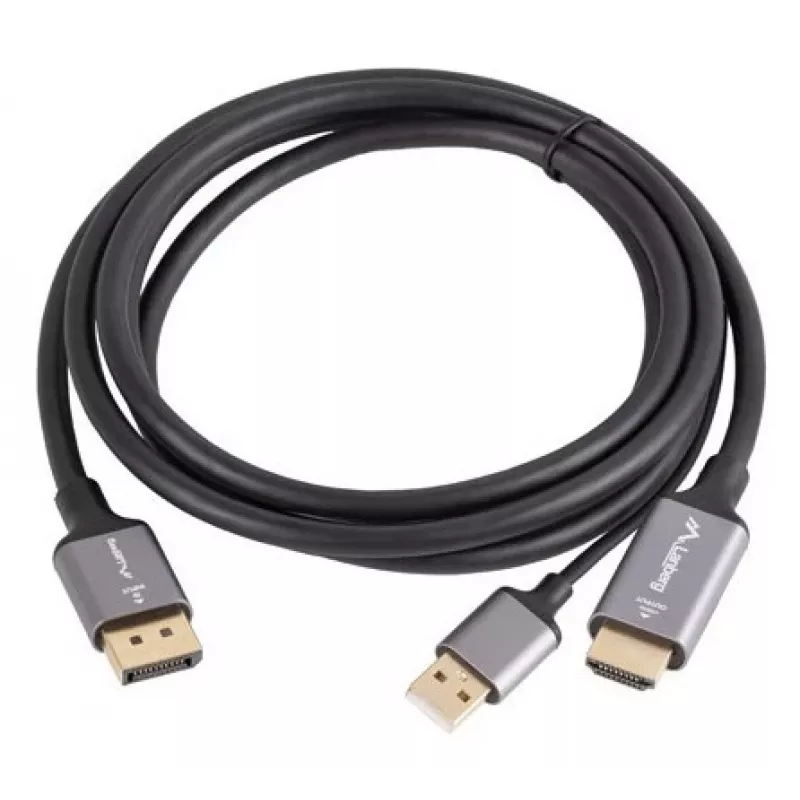 Lanberg CA-HDDP-20CU-0018-BK vaizdo kabelio adapteris 1,8 m DisplayPort HDMI + USB juodas, sidabrinis