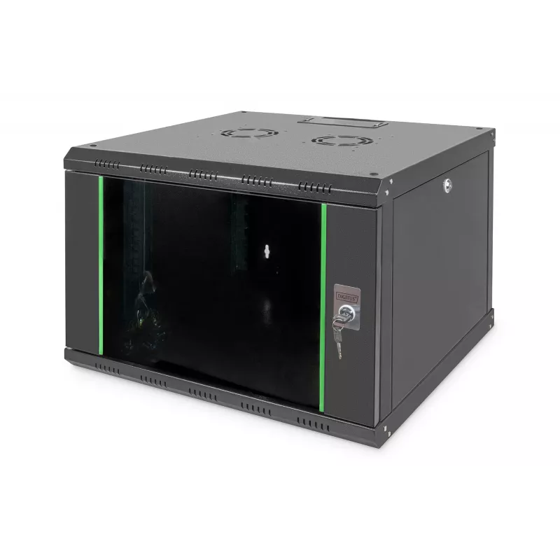 Profesionalus sieninis IT spintos korpusas Unique serija - 600x600 mm (PxG), juodas, 7 aukštiniai vienetai