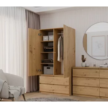 Topeshop SZAFA MALWA ART bedroom wardrobe/closet 5 shelves 2 durelės(s) ąžuolas