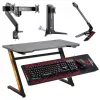 NanoRS RS120 Gaming stalas, modernus dizainas, lengvas ir stabilus (maks. 50 kg), juodas su oranžiniais akcentais