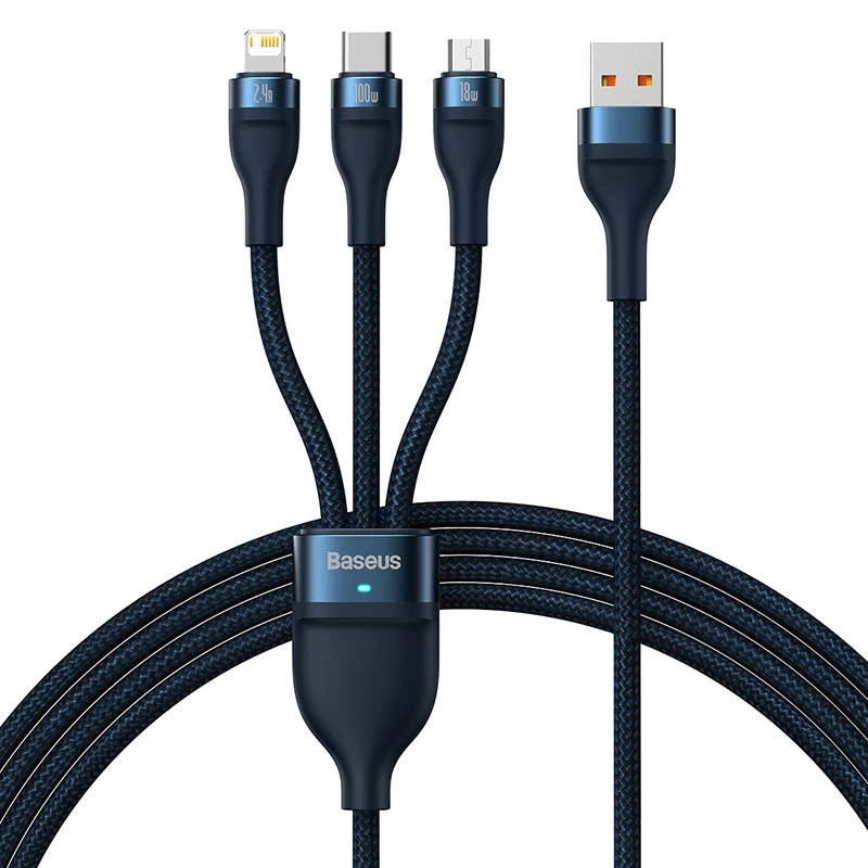 USB kabelis Baseus CASS030003 1,2 m USB A USB-C / Micro USB-A / Lightning mėlyna