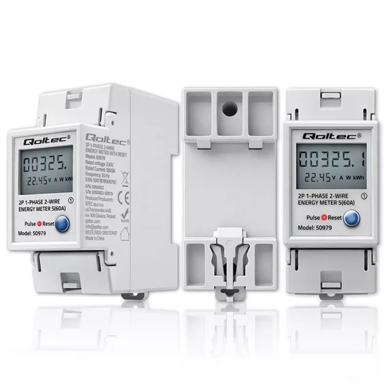 Energijos skaitiklis QOLTEC Vienfazis DIN-bėgis 230V (MPN 50979)