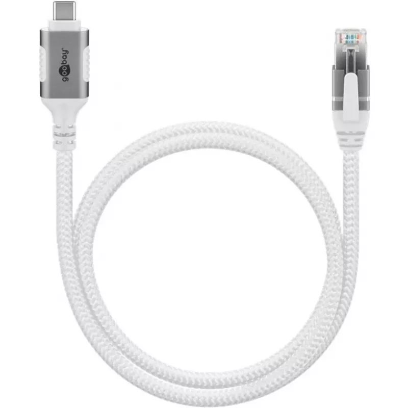 Tinklo kabelis Goobay 74180 USB C RJ-45 Cat6 10 m Baltas
