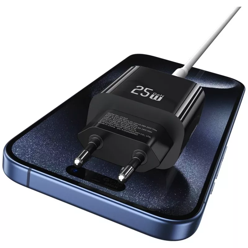 USB-C ir USB-A sieninis įkroviklis USAMS USA001629 25W greitasis įkrovimas