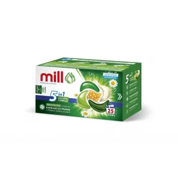 MILL PRO 5k skalbimo kapsulės + UNIVERSAL minkštinimo rutuliukai, 25 vnt.