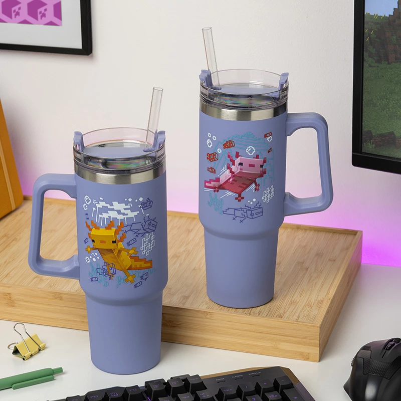 Paladone Minecraft purpurinė termo stiklinė su šiaudeliu, 900 ml