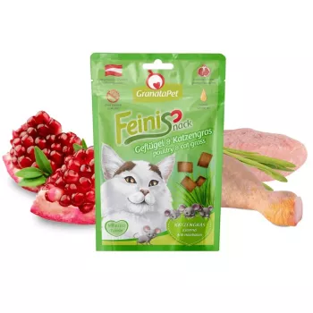 Kačių skanėstai Fox4Pets GRANATAPET FeiniSnack Paukštiena su kačių žole, mėsingas kietas užkandis, 50 g, be grūdų, suaugusioms katėms
