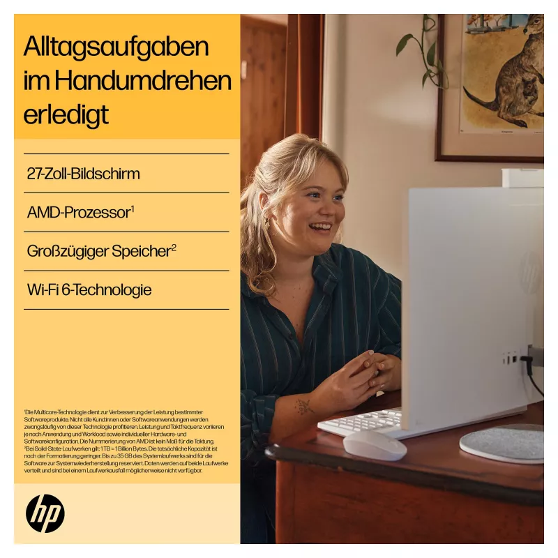 HP 27-cr0471ng All-in-One - Ryzen 7 7730U - RAM 16 GB - SSD 512 GB - NVMe - Radeon Graphics - 1GbE, Wi-Fi 6, Bluetooth