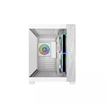 Cooler Master Elite 481 WOOD White, mATX, priekinis skydelis, 70° pilno vaizdo grūdintas stiklas