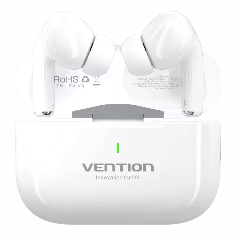 Ausinės Vention Echo Lite E11 True Wireless Stereo (TWS), Bluetooth, atviro tipo, 10 m veikimo nuotolis, USB-C, Baltos
