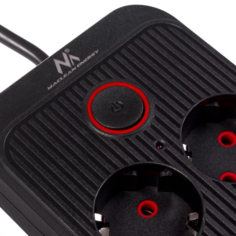 Maitinimo blokas MACLEAN MCE389 B — 6 lizdai, 4×USB-A + 1×USB-C, 110–240V, 2.1A, 2500W, 1.5 m laidas, juodas