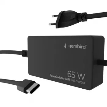 Cablexpert NPA-AC-PDQC65-01 65 W PowerDelivery GaN USB Type-C greitas įkroviklis, juodas