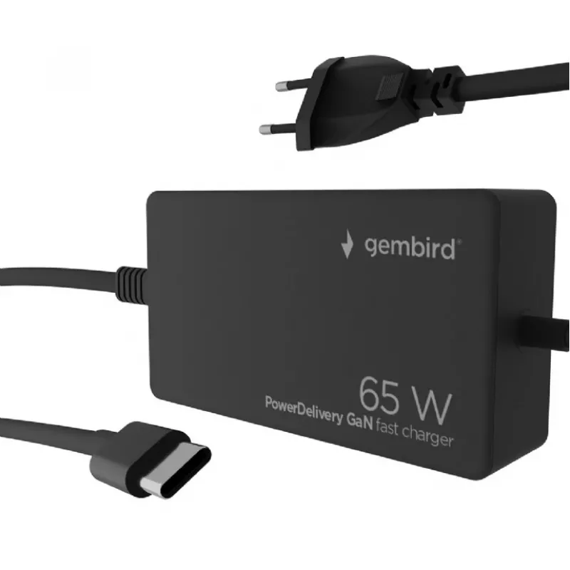 Cablexpert NPA-AC-PDQC65-01 65 W PowerDelivery GaN USB Type-C greitas įkroviklis, juodas