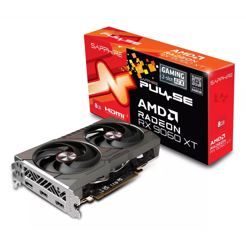 Vaizdo plokštė Sapphire Radeon RX 9060 XT — 8 GB GDDR6, 128 bitų, PCIe x16 5.0, Dual-fan aušinimas