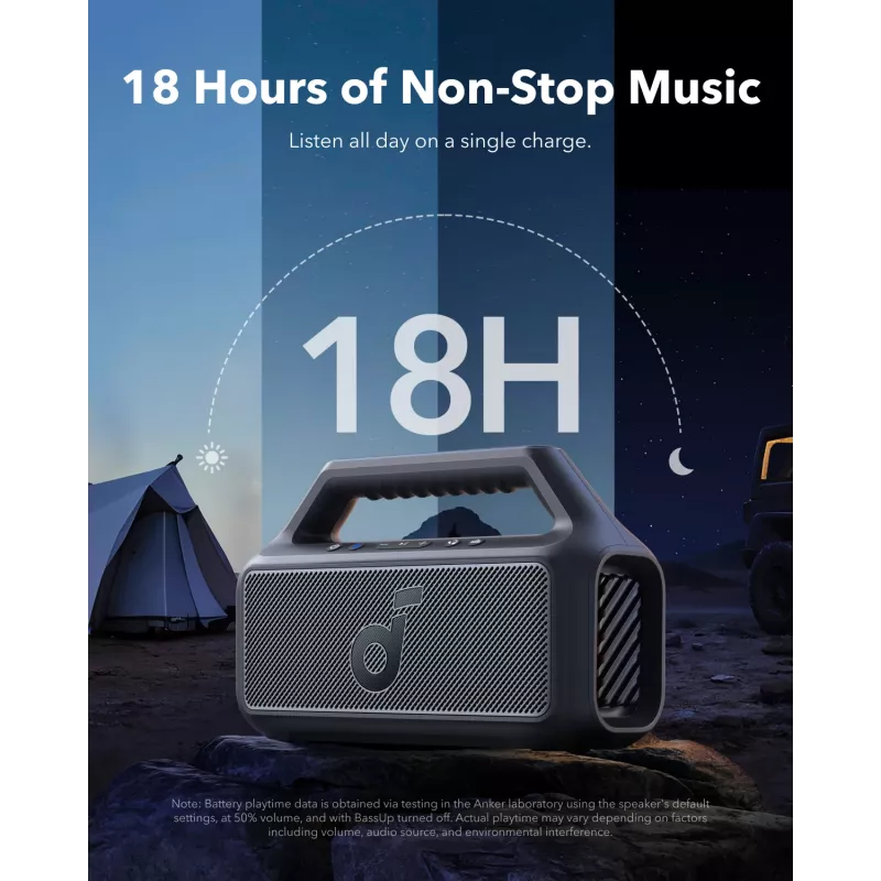 Nešiojamas stereo garsiakalbis Anker Soundcore Boom 2 SE — 2.0 kanalai, 30 W RMS, belaidis, juodas