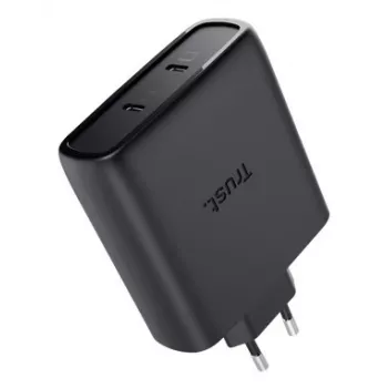 TRUST Maxo 100W 2 prievadų USB-C GaN įkroviklis – 100 W, 2× USB-C, 20 V maks., 2 m laidas, juodas
