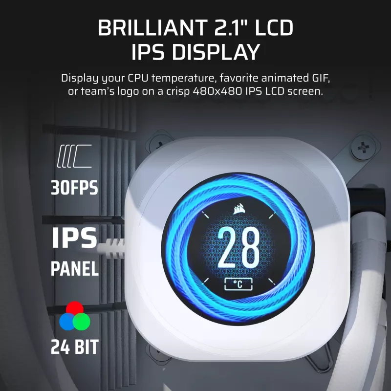 Korsaro Nautilus RS LCD ekrano modulis skysčio aušinimo sistemoms, 78 mm, baltas
