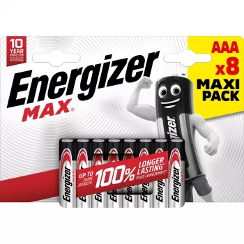 Vienkartinė baterija Energizer MAX AAA šarminė 1,5 V – pakuotė po 8 vnt., cilindrinė, 10 metų galiojimo laikas