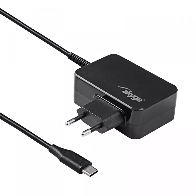 Akyga AK-ND-81 USB-C GaN nešiojamojo kompiuterio maitinimo adapteris 65 W, PD 3.0, 5–20 V, 1,8 m laidas, juodas