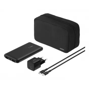 Belkin BoostCharge – Powerbank su integruotu maitinimo šaltiniu, 10000 mAh, PD, 3 išvesties prievadai (24 kontaktų USB-C, 2x USB-A)