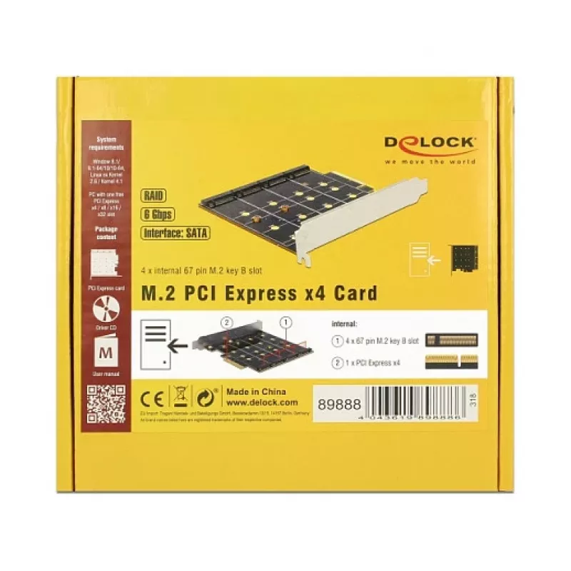 DeLOCK 89888 vidinė PCIe sąsajos plokštė su 4 M.2 lizdais SATA diskams