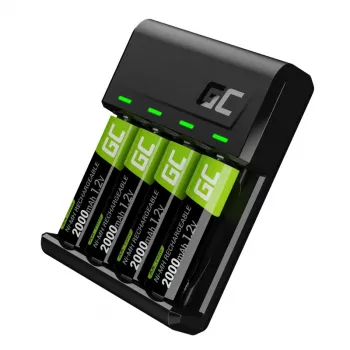 Green Cell GC VitalCharger akumuliatorių įkroviklis su 4× AA 2000 mAh NiMH baterijomis