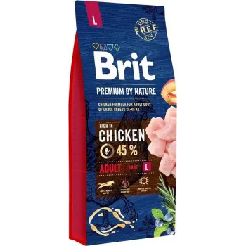 Brit Premium by Nature ADULT L 15 kg – vištiena, sausas šunų ėdalas didelių veislių suaugusiems šunims