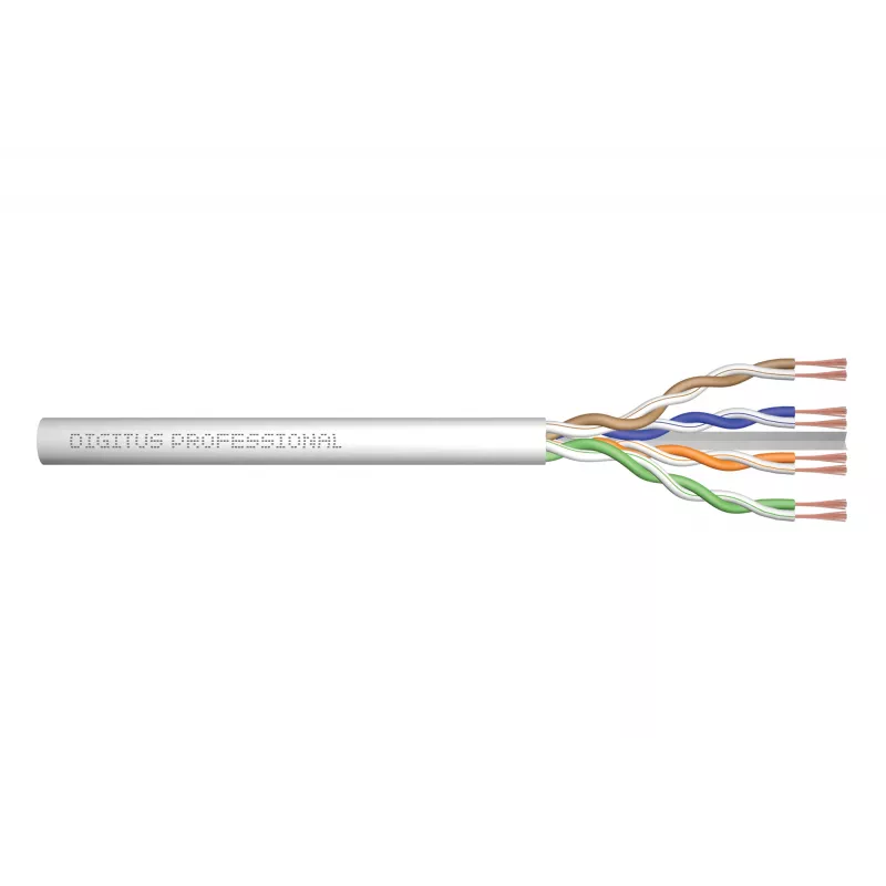 Tinklo kabelis Digitus CAT 6A U/UTP vytos poros sujungimo laidas neapdorotas 100m Pilka