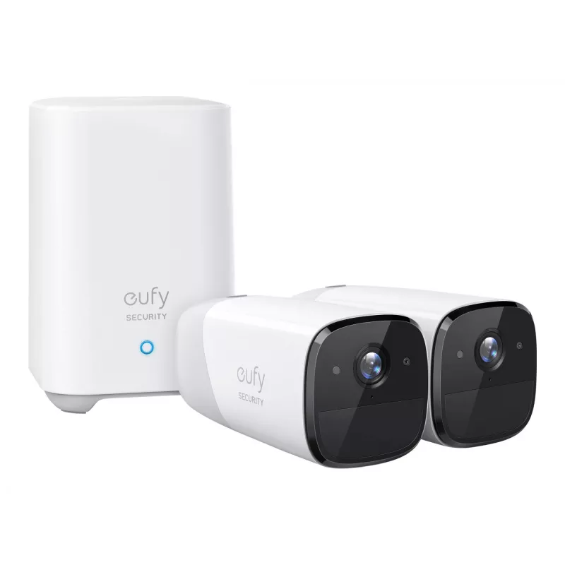 Eufy Security, eufyCam 2 Pro Belaidė namų apsaugos kamerų sistema, 365 dienų baterijos veikimo laikas, HomeKit suderinamumas, 2K raiška, IP67 atspari orams, naktinis matymas, 2 kamerų rinkinys, be mėnesinio mokesčio