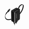 Įkroviklis CANYON OnCharge 65RC su integruotu USB-C laidu, 65W, 1x PD, 1x QC, EU kištukas, Juodas