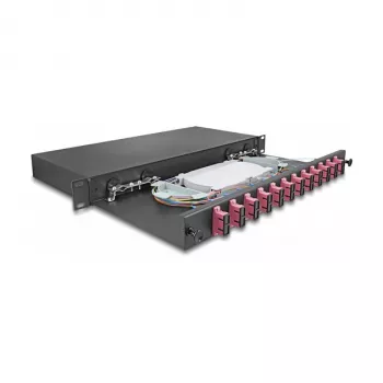 Skaidulinės optikos sujungimo dėžė DeLOCK 67008 juoda metalinė 482x220x44mm