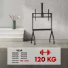 Pertvarkomas TV stovas MACLEAN MC-114 B grindinis mobilus stovas 55–100 colių ekranams, max apkrova 120 kg, VESA 200x200–900x600, aukštis 115–152 cm, juodas, lentyna