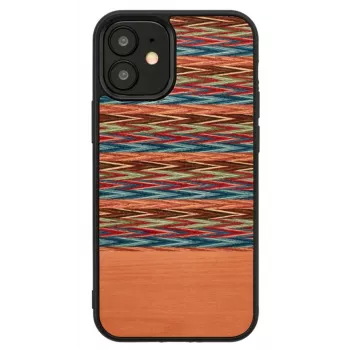 Dėklas telefonui iPhone 12 mini medinis – rudas languotas su juodu apvadu