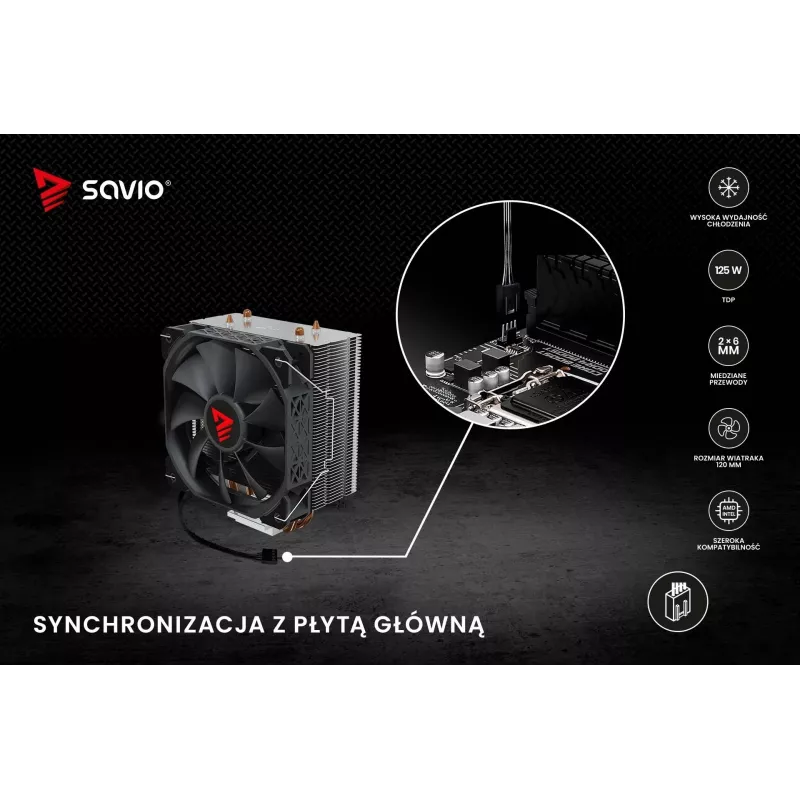 Aušintuvas SAVIO SAVGCOFROSTX2 120 mm juodas, 2 šilumos vamzdeliai, 800–1800 RPM, 4 kontaktų