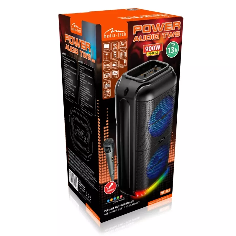 MEDIA-TECH MT3183 belaidis Bluetooth garsiakalbis POWER AUDIO DISCO, 50W RMS