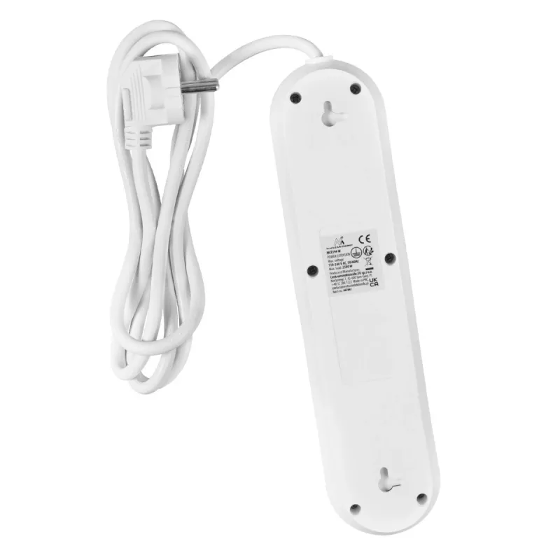 Maitinimo juosta MACLEAN MCE394W – 3 lizdai, 3×USB 2.1A, 110–240V AC, 2500W, 1,5 m laidas, balta