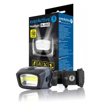 Priekinė lemputė everActive HL-150, 150 lm, 3 W, IPX4, 3×AAA, juoda
