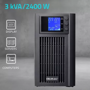 UPS QOLTEC Pure Sine Wave 3kVA 2400W su AVR ir LCD ekranu