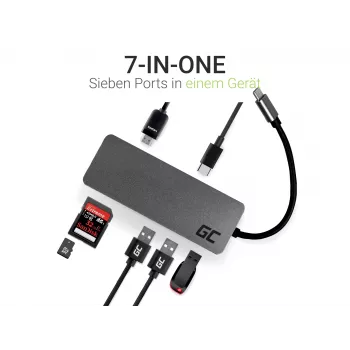 Green Cell AK50 - USB 3.2 Gen 1 Type-C / USB 2.0 / USB 3.2 Gen 1 Type-A / USB 3.2 Gen 1 Type-C / MicroSD / SD - Sidabrinis - Apple MacBook